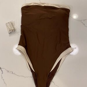 Abercrombie & Fitch Brown and Cream One Piece Swimsuit Size M